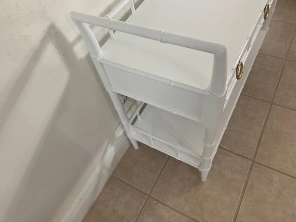 Thomasville Allegro faux bamboo bar cart White Fretwork server