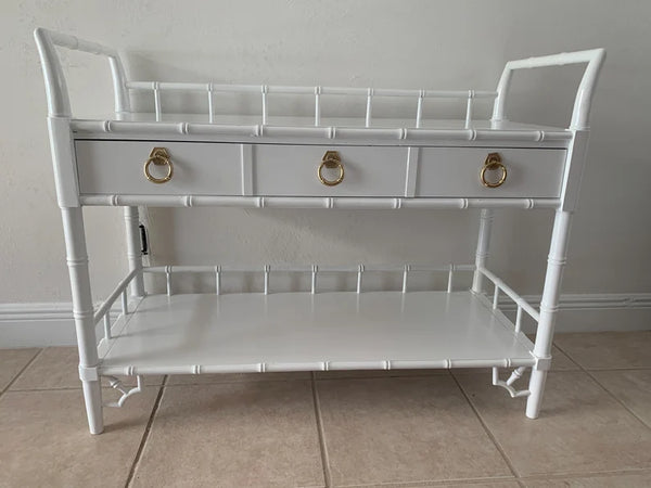 Thomasville Allegro faux bamboo bar cart White Fretwork server