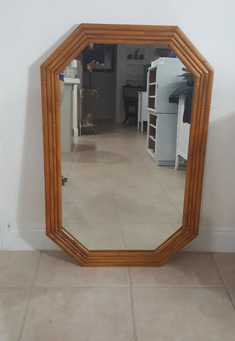 Broyhill Faux Bamboo dresser mirror octagonal
