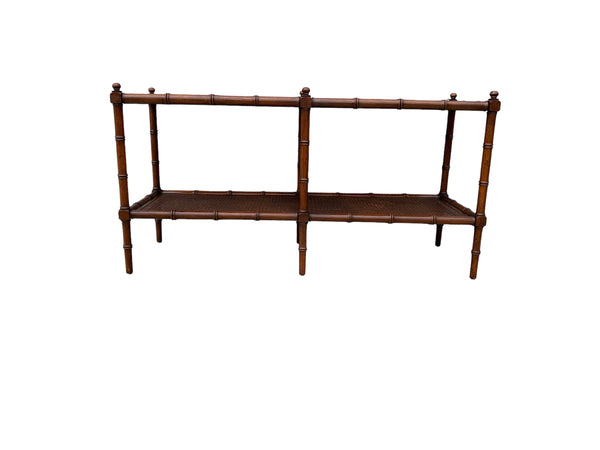 Baker furniture style Faux bamboo style console foyer table wood and cane