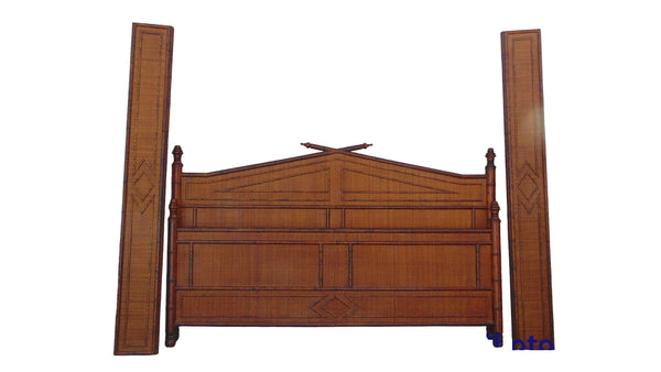British Colonial Style Faux Bamboo and Grasscloth King Bed
