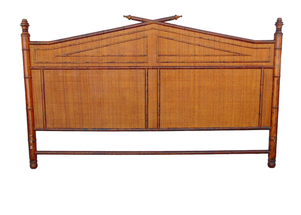 British Colonial Style Faux Bamboo and Grasscloth King Bed