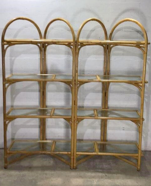Boho Chic Bamboo Rattan Arch Top Collapsible Etagere