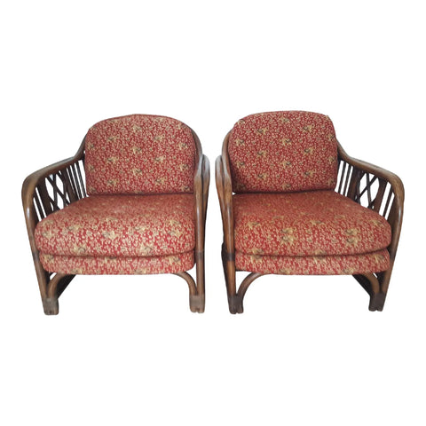 Brighton Pavilion style bamboo with leather straps lounge chairs a pair