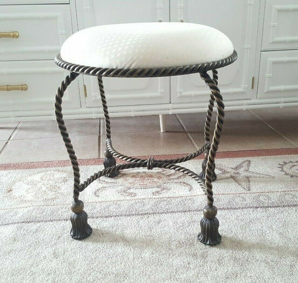 Round Metal Bench stool With Tassel Motif in bronze color