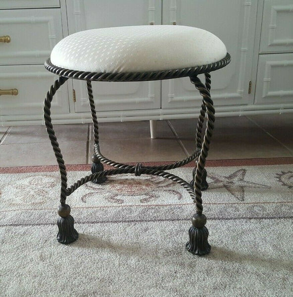 Round Metal Bench stool With Tassel Motif in bronze color