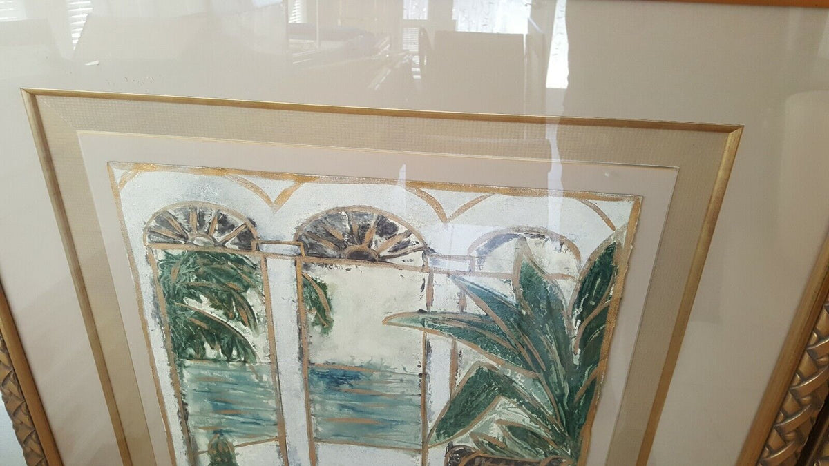 set of 2) Kinder Harris art, framed and signed, custom one-of-a