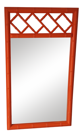 Dixie Aloha Faux Bamboo Glossy Orange Chinoiserie Chippendale Palm Beach Wall mirror