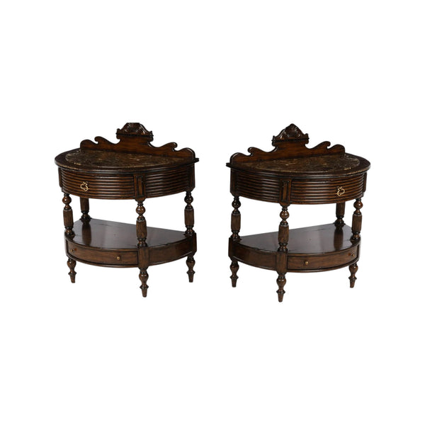 Pair of Marge Carson Demilune Side Tables / nightstands marble top