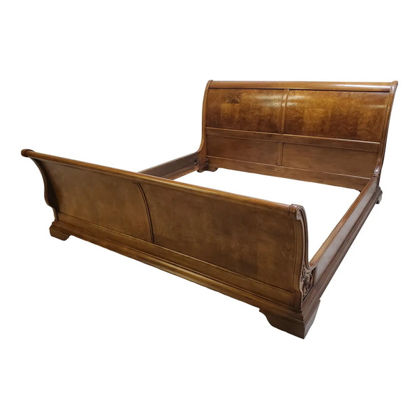 Vintage Thomasville Elysee Sleigh Bed King Size French Carved Burlwood Bed