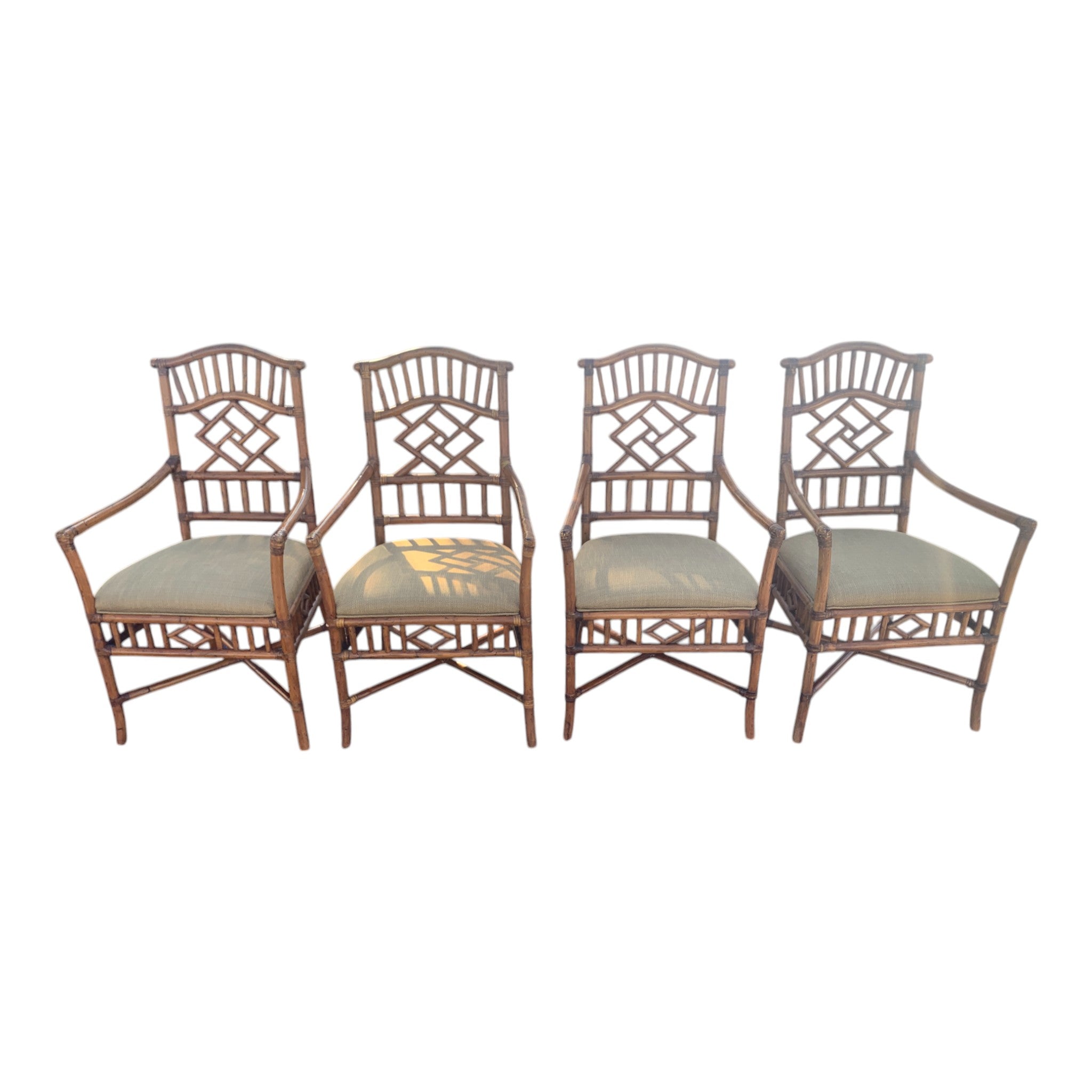 Lexington Tommy Bahama Set 4 Rattan Chinese Chippendale Dining Armchairs