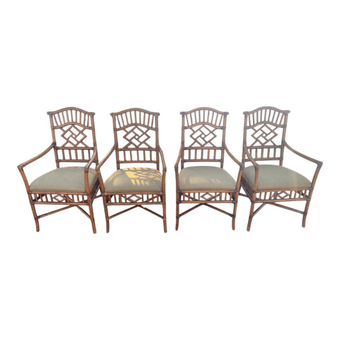 Lexington Tommy Bahama Set 4 Rattan Chinese Chippendale Dining Armchairs