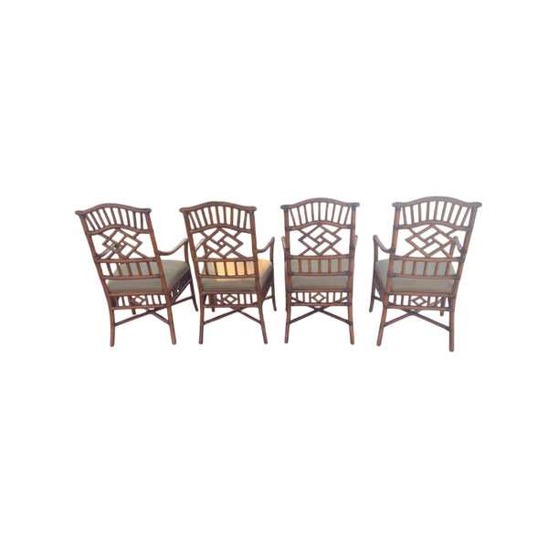 Lexington Tommy Bahama Set 4 Rattan Chinese Chippendale Dining Armchairs