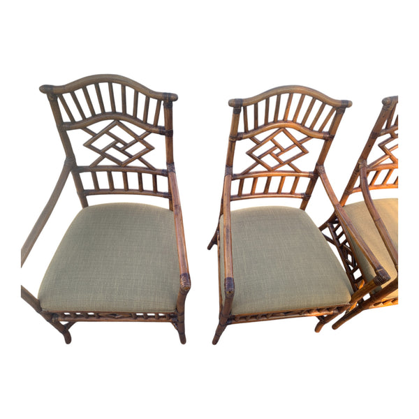 Lexington Tommy Bahama Set 4 Rattan Chinese Chippendale Dining Armchairs