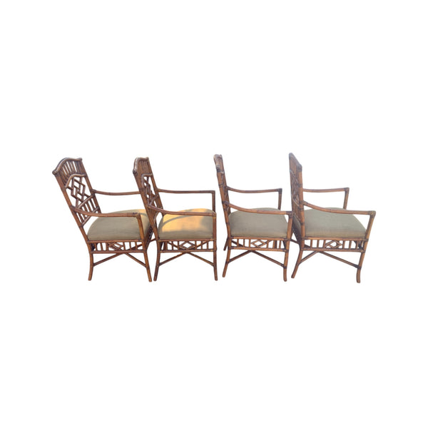 Lexington Tommy Bahama Set 4 Rattan Chinese Chippendale Dining Armchairs