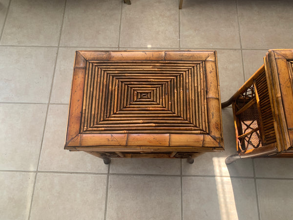 Vintage Tiger Burnt Bamboo Tables One drawer