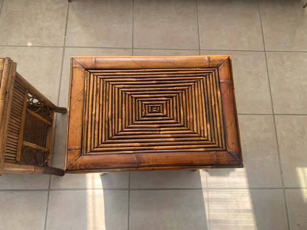 Vintage Tiger Burnt Bamboo Tables One drawer