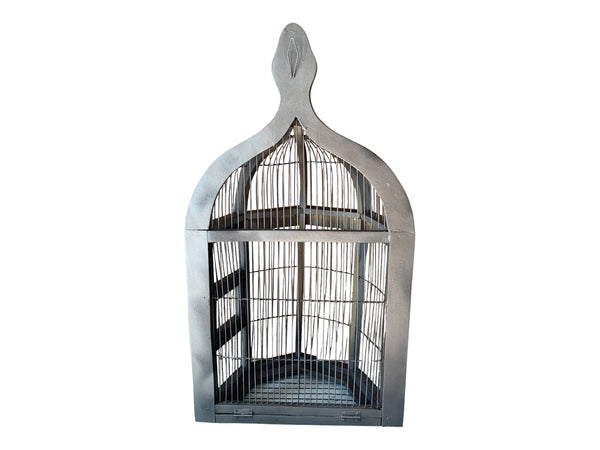 Vintage Half Octagonal Wood And Wire Bird Cage 31" H