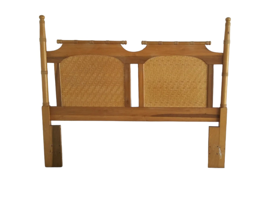 Mid Century Faux Bamboo Maple Woven Split Reed Panels Queen Size Headb ...