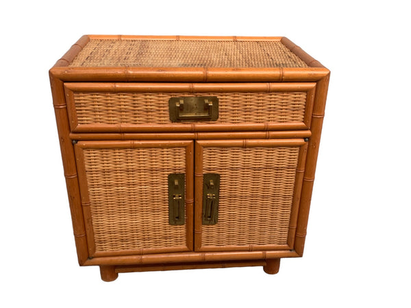 Vintage faux bamboo and wicker nightstand