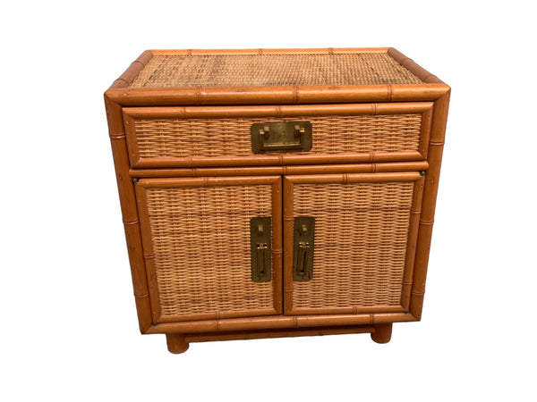 Vintage faux bamboo and wicker nightstand