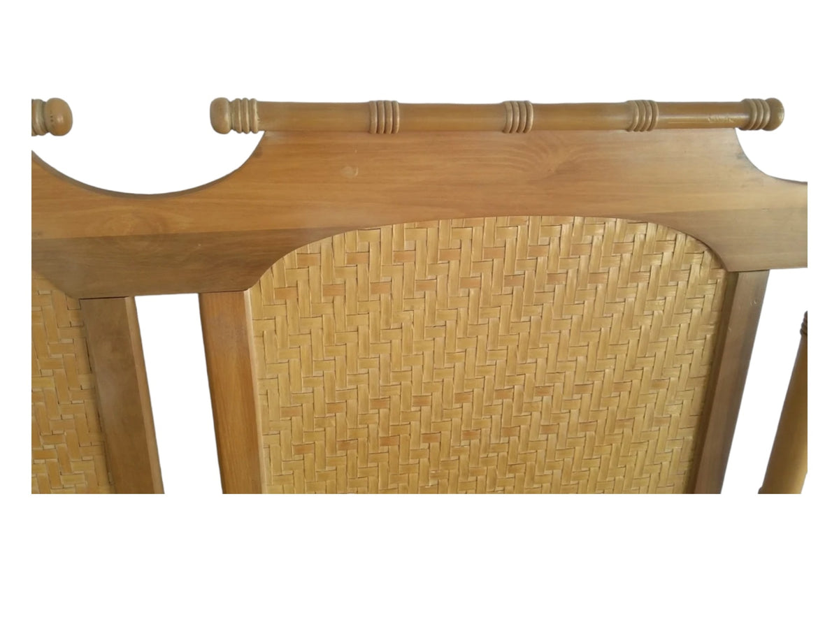 Mid Century Faux Bamboo Maple Woven Split Reed Panels Queen Size Headb ...