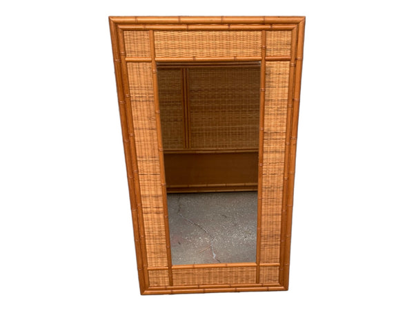 Vintage Bamboo Mirror With Woven wicker Trim