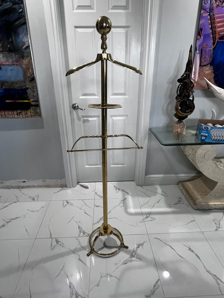 Vintage Brass Clothing Valet Butlers Rack Dressing Stand Coat Hat Suit Hanger