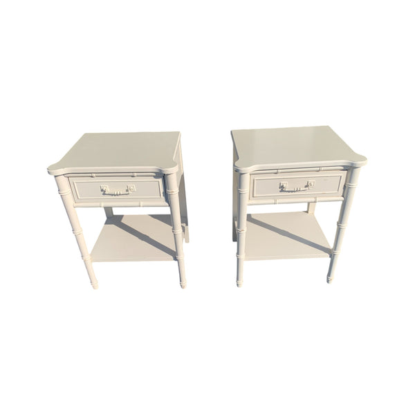 Pair of Faux-Bamboo Nightstands by Henry Link Single Drawer