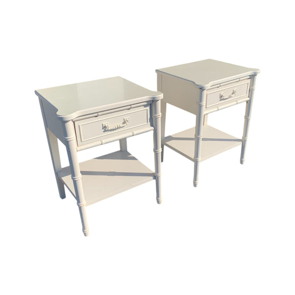 Pair of Faux-Bamboo Nightstands by Henry Link Single Drawer