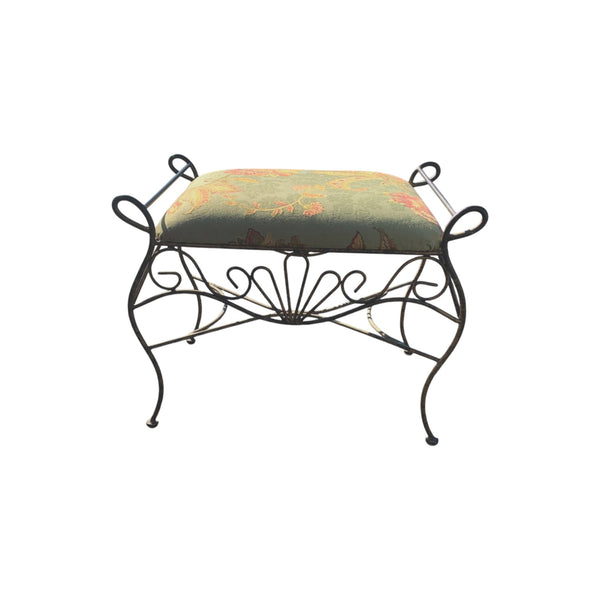 Vintage Wrought Iron Italian Boudoir Hollywood Regency Vanity Bench With cushion top