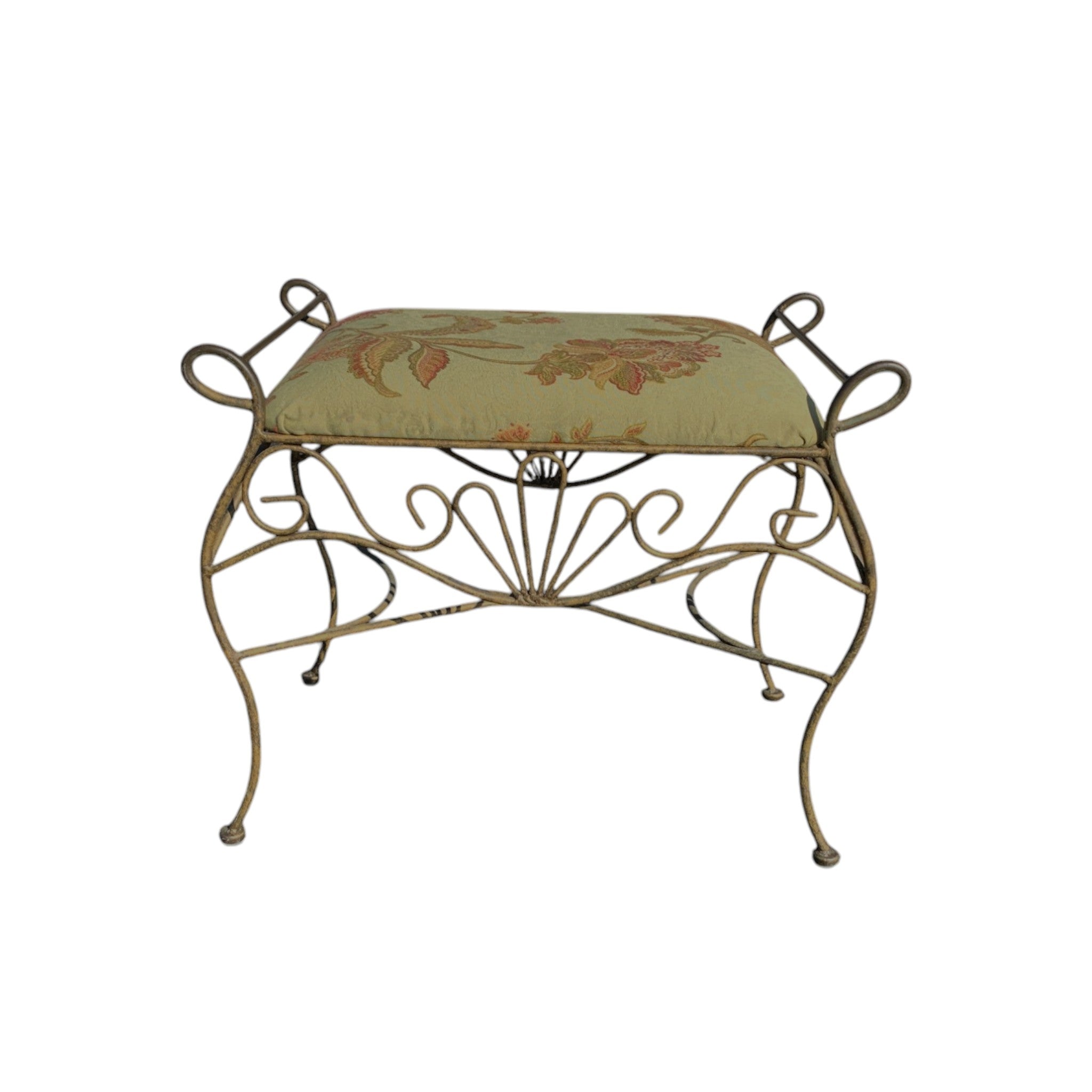 Vintage Wrought Iron Italian Boudoir Hollywood Regency Vanity Bench With cushion top