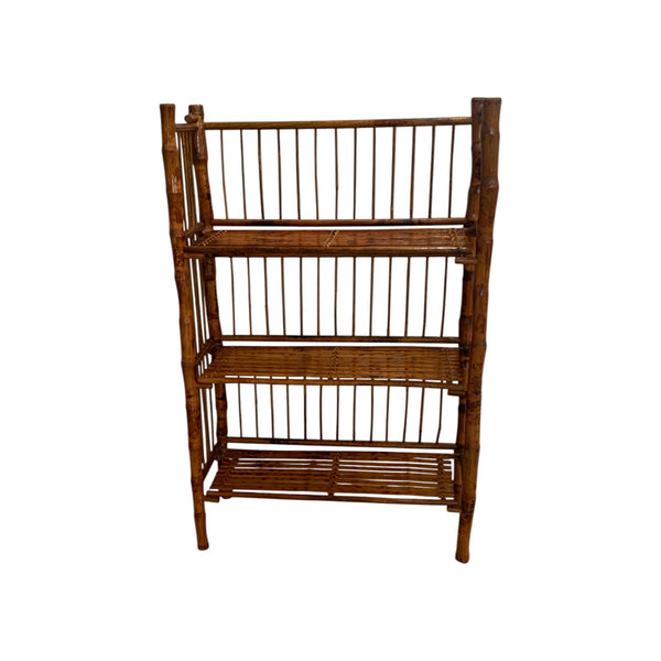 Vintage Tiger Burnt Bamboo Folding 3 Tier bookshelf split bamboo etagere