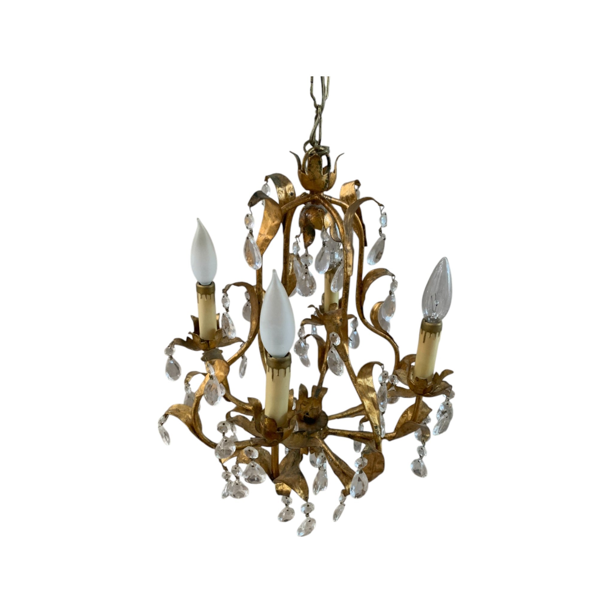 Italian Gilt Metal and Crystal Chandelier