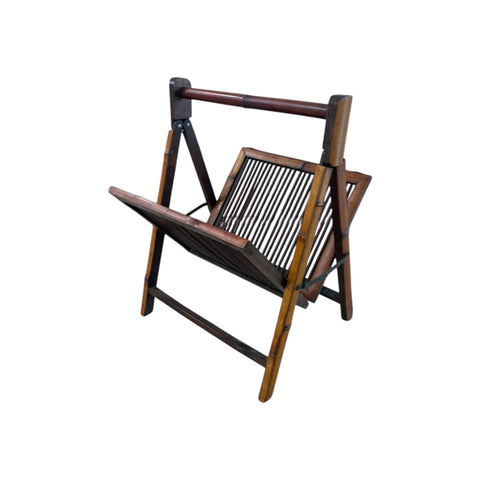 Early 20th Century Style Folding Burnt Bamboo Magazine Rack 21.5" H