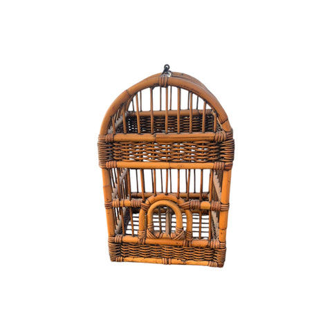 1970s Bamboo Rattan Bird Cage 18"