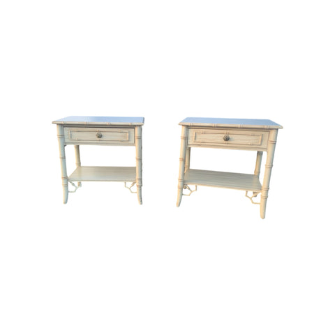 Thomasville Allegro Fretwork Faux Bamboo Nightstands a Pair