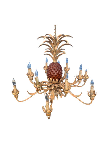 Palm Beach Island Style Tole Pineapple Chandelier 12 lights