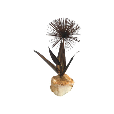 Mid Century Modern Brutalist Jere Style Brass Pom on Quartz Base Table Sculpture