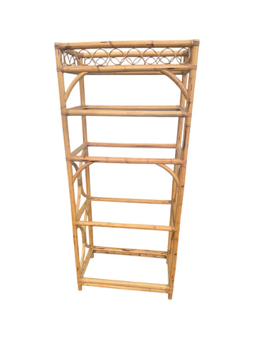 Vintage Coastal Rattan Bookcase Etagere