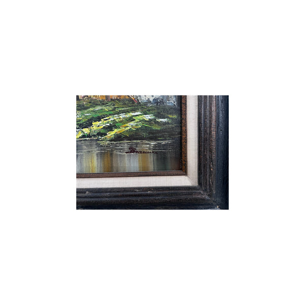 Vintage Oil Painting On Canvas Bridge Italian Country Scene Signed Landscape