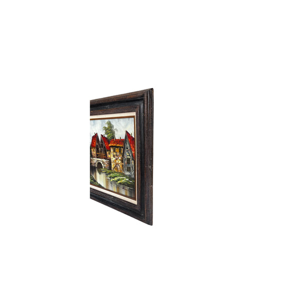 Vintage Oil Painting On Canvas Bridge Italian Country Scene Signed Landscape