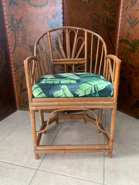 Vintage Chinoiserie Brighton Pavilion Style Tortoise Shell Bamboo Arm Chair