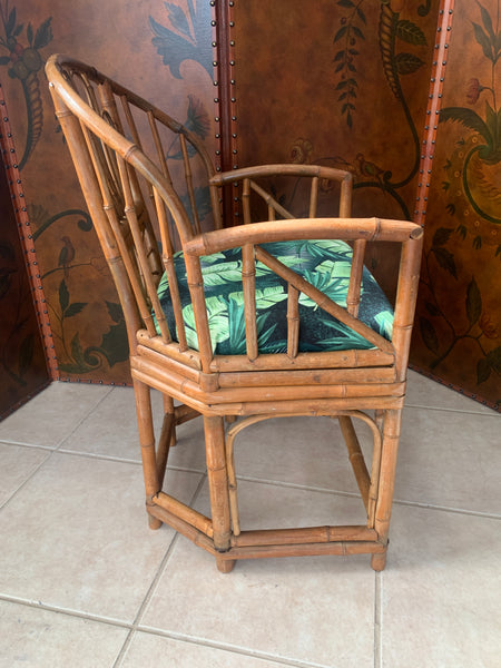 Vintage Chinoiserie Brighton Pavilion Style Tortoise Shell Bamboo Arm Chair