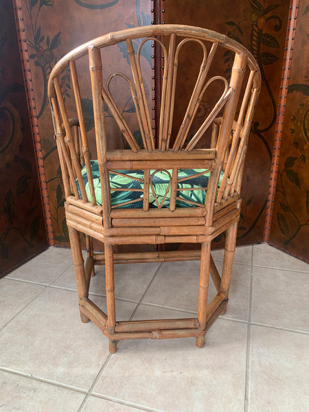 Vintage Chinoiserie Brighton Pavilion Style Tortoise Shell Bamboo Arm Chair