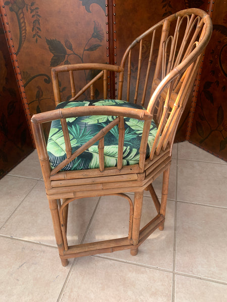 Vintage Chinoiserie Brighton Pavilion Style Tortoise Shell Bamboo Arm Chair