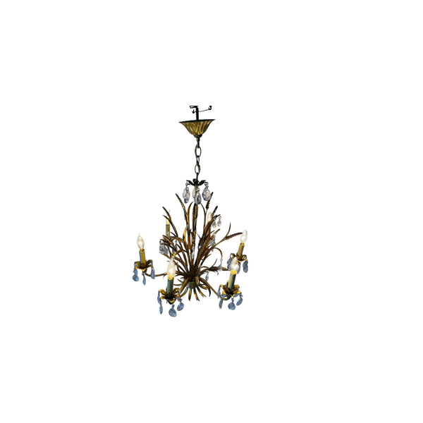 Hans Kög style vintage Italian golden metal sheaf of wheat six-lights chandelier