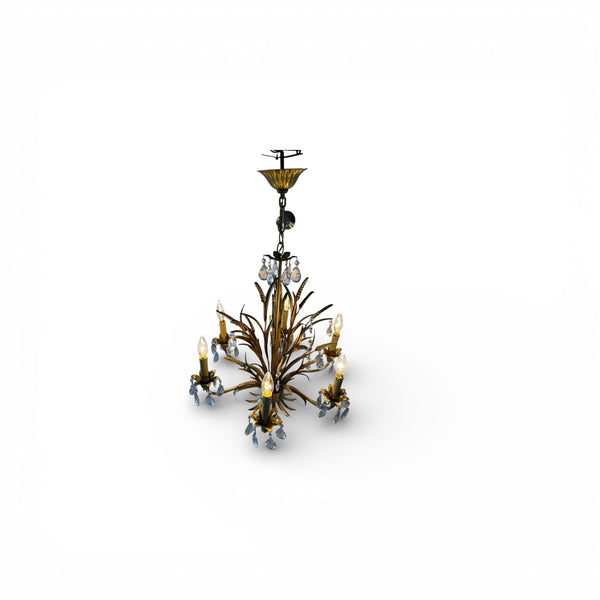 Hans Kög style vintage Italian golden metal sheaf of wheat six-lights chandelier