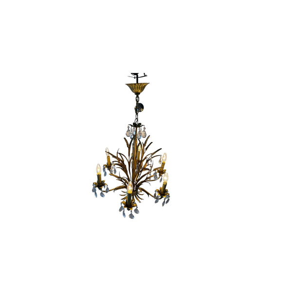 Hans Kög style vintage Italian golden metal sheaf of wheat six-lights chandelier