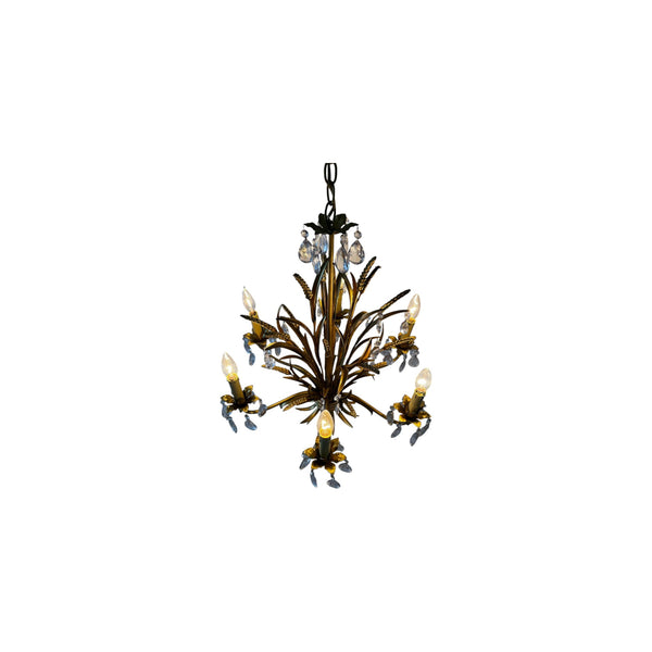 Hans Kög style vintage Italian golden metal sheaf of wheat six-lights chandelier